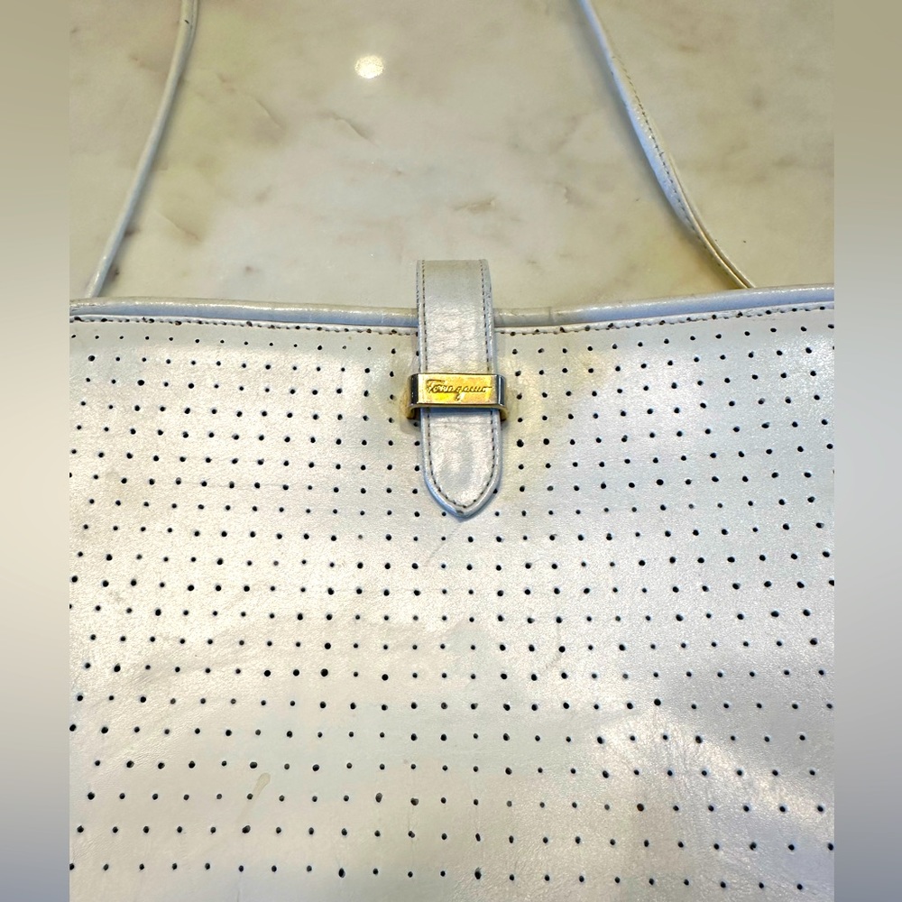 Vintage Authentic Salvatore Ferragamo Perforated Leather Crossbody